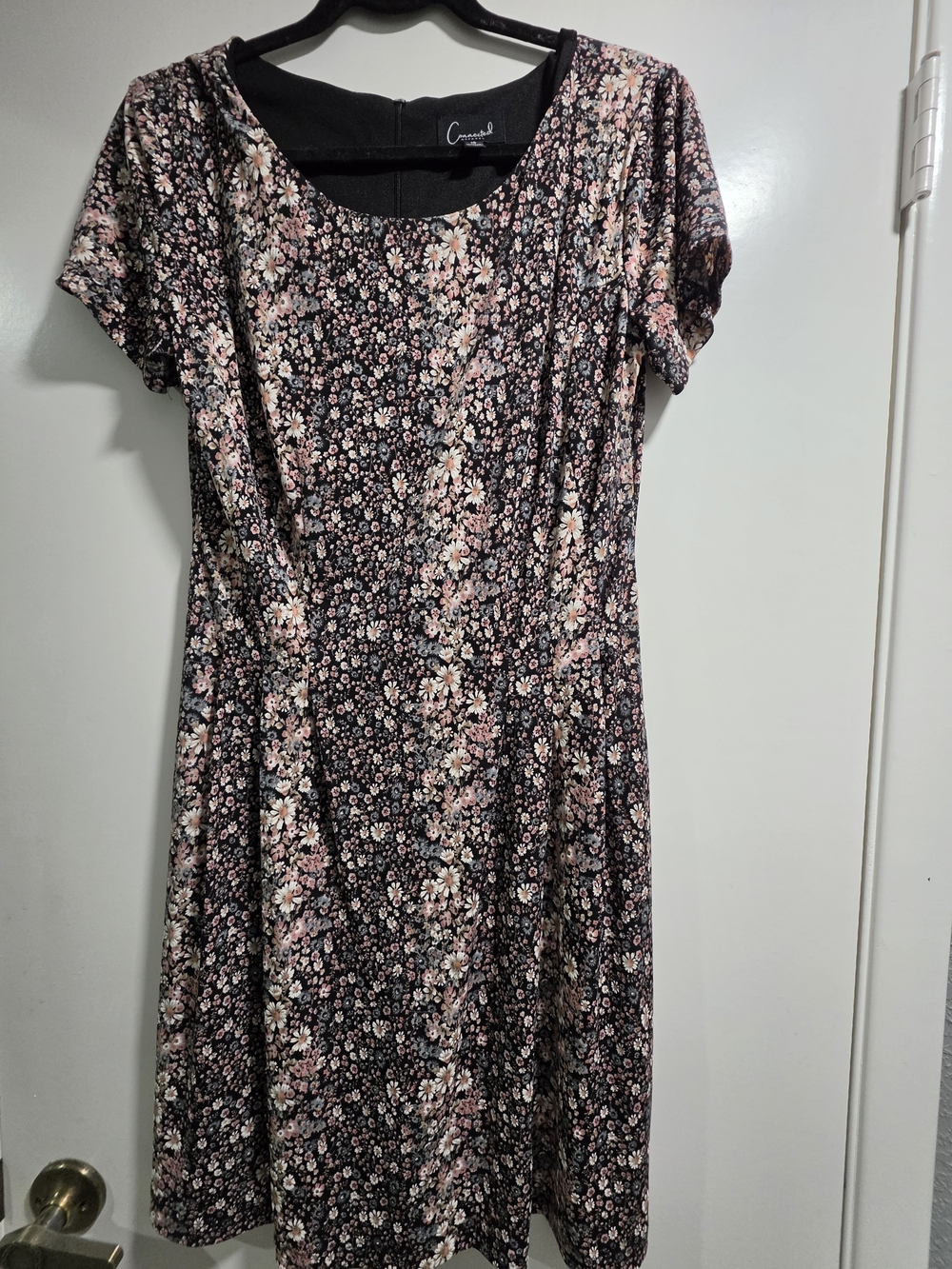 connected apparel Black Floral Midi Dress with Pink & Cream Flowers